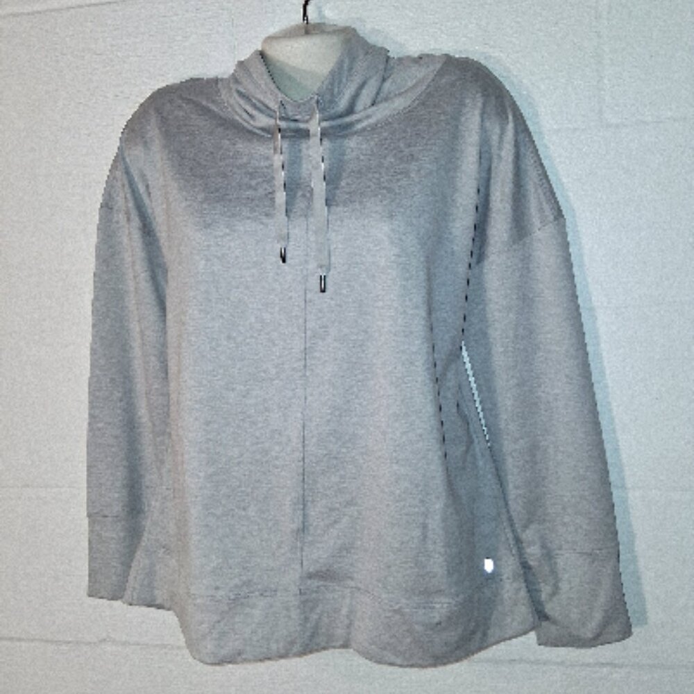 Apana Yoga Women's Size Medium Light Gray Cowl Neck Stretch Sweatshirt Active